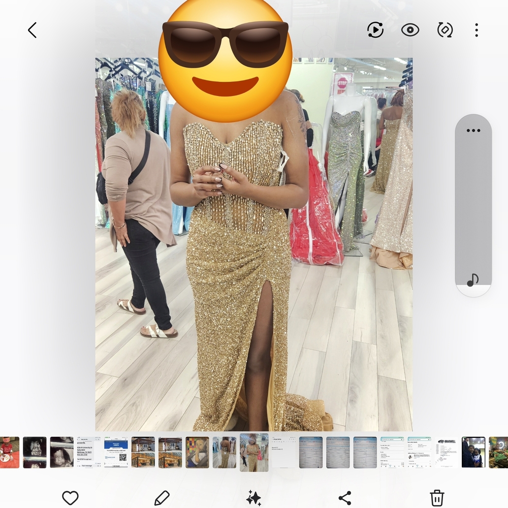 Gold Strapless Sequin Prom Dress with Side Slit
